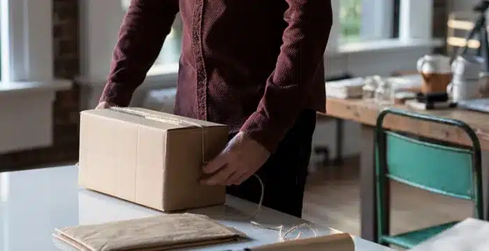 A person opening a box.